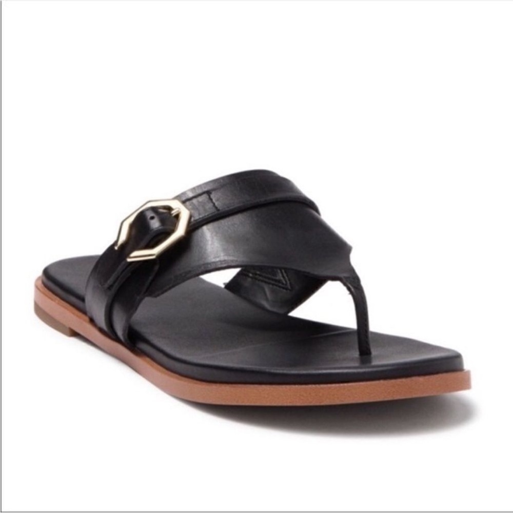 Cole Haan Black Leather Sandals with Gold Accent
